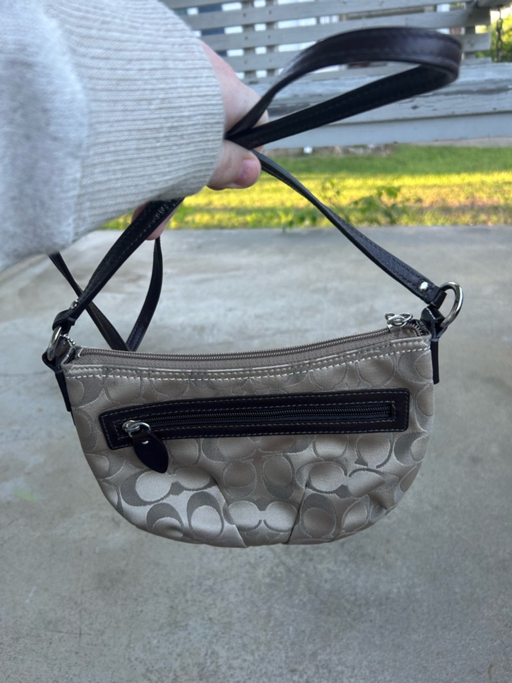 Coach Small Signature Shoulder Bag in Taupe and Dark Brown